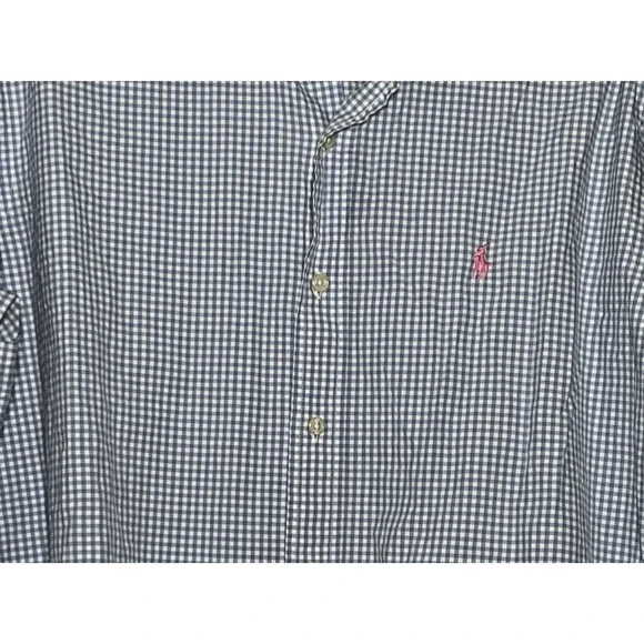 Ralph Lauren Dress Shirt Men's Size XL Blue White Check Gingham Custom Fit - Picture 2 of 4